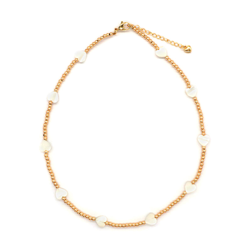 Gold plated Brass Beads Necklace With Shell Charms Fresh Water Pearl Necklace