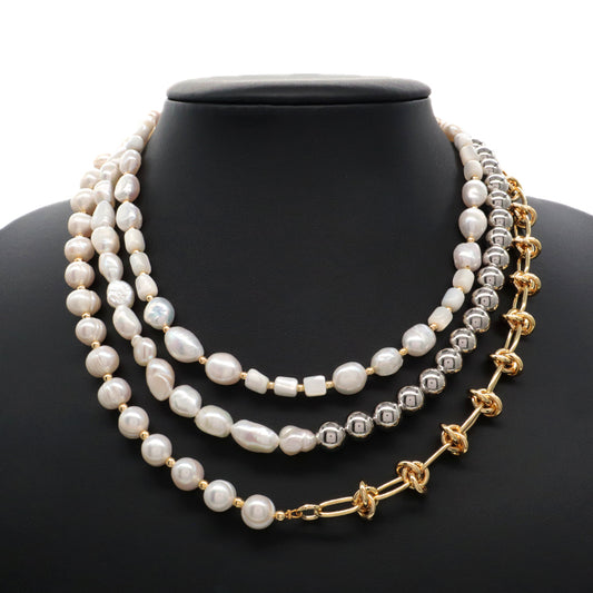 Newest Design Necklace Jewelry Women Gold Plated Brass Gold plated Fresh Water Pearl Necklace