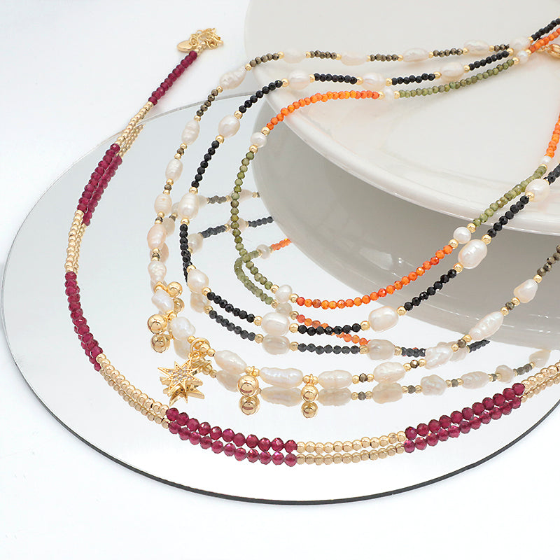 Factory Customized OEM Wholesale Manufacture Handmade Gold Plated Glass Crystal Beads Fresh Water Pearl Necklace
