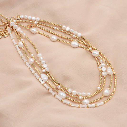 Fashionable Women Manufacture Factory Custom Jewelry Gold plated Brass Beads Necklace With Fresh Water Pearl Necklace For Women
