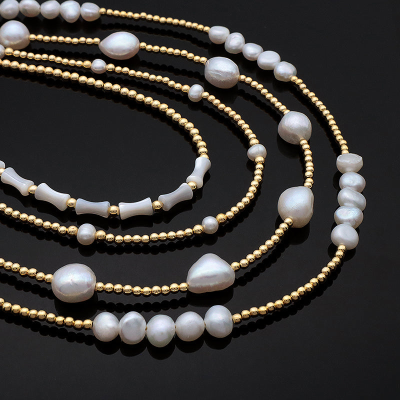 Fashionable Women Manufacture Factory Custom Jewelry Gold plated Brass Beads Necklace With Fresh Water Pearl Necklace For Women