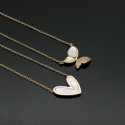 Newest Customized Factory Wholesale Fashion Gold Plated Chain Stainless Steel Chain Jewelry Heart butterfly Shell Pendant Necklace