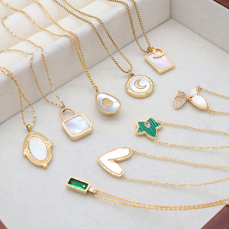 Newest Customized Wholesale Fashion Design Gold Plated Chain Stainless Steel Chain Jewelry Shell CZ Pendant Necklace
