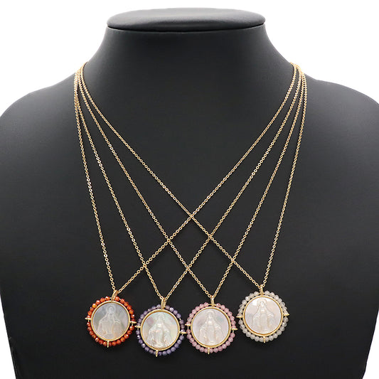 Customized Wholesale Fashion Design Gold Plated Chain Brass Chain Jewelry Natural Stone Beads Shell Pendant Necklace