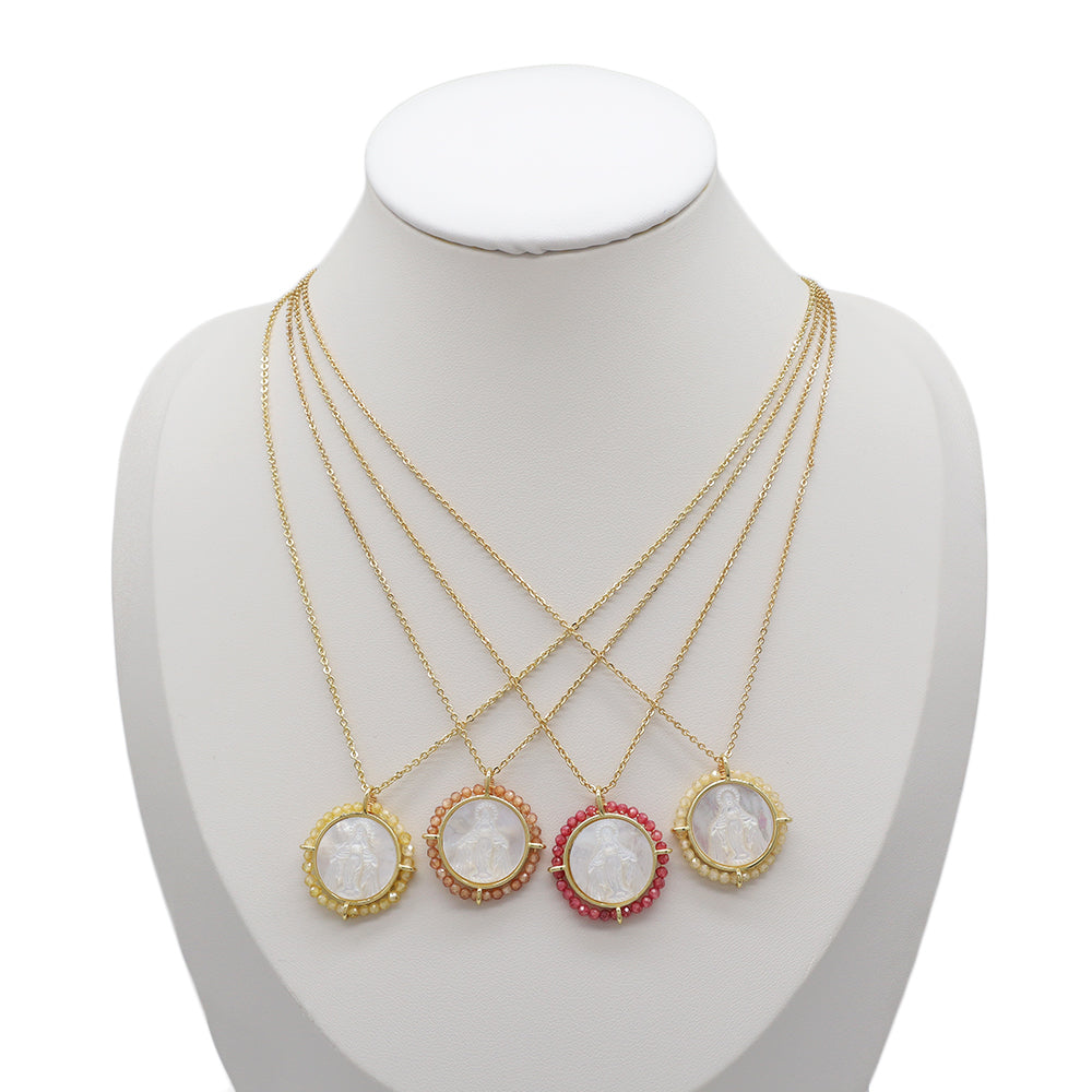 Customized Wholesale Fashion Design Gold Plated Chain Brass Chain Jewelry Natural Stone Beads Shell Pendant Necklace
