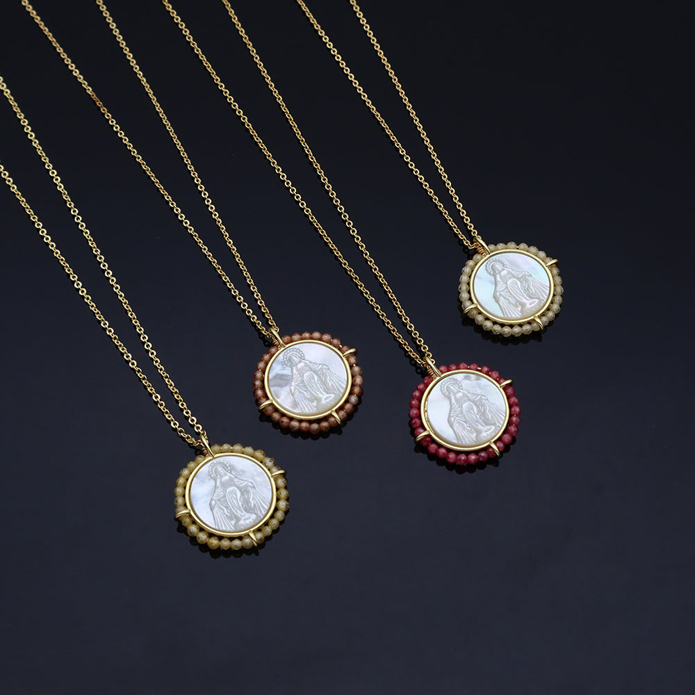 Customized Wholesale Fashion Design Gold Plated Chain Brass Chain Jewelry Natural Stone Beads Shell Pendant Necklace