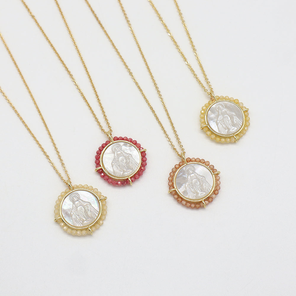 Customized Wholesale Fashion Design Gold Plated Chain Brass Chain Jewelry Natural Stone Beads Shell Pendant Necklace