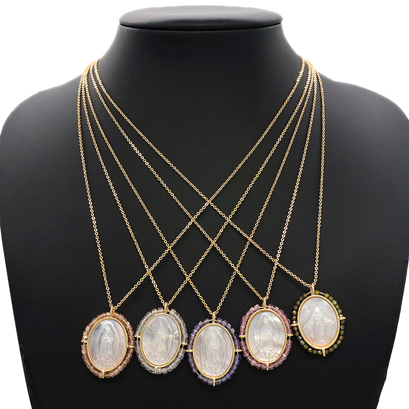 Fashion Design Customized Wholesale Gold Plated Chain Brass Chain Jewelry Natural Stone Beads Shell Pendant Necklace