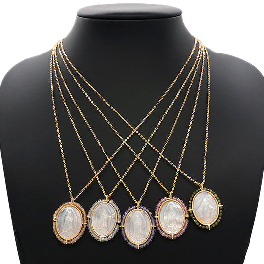 Fashion Design Customized Wholesale Gold Plated Chain Brass Chain Jewelry Natural Stone Beads Shell Pendant Necklace