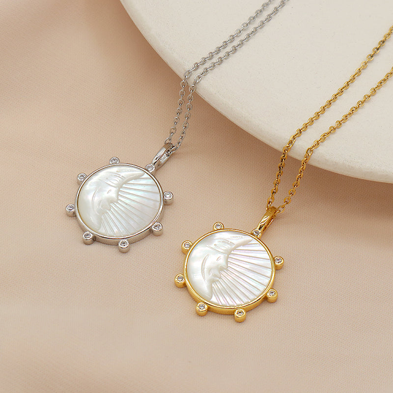 OEM Wholesale Newest Design Customizable Moon Pendant Jewelry Gift Shell Pendant Gold Plated Stainless Steel Chain Necklace For Women