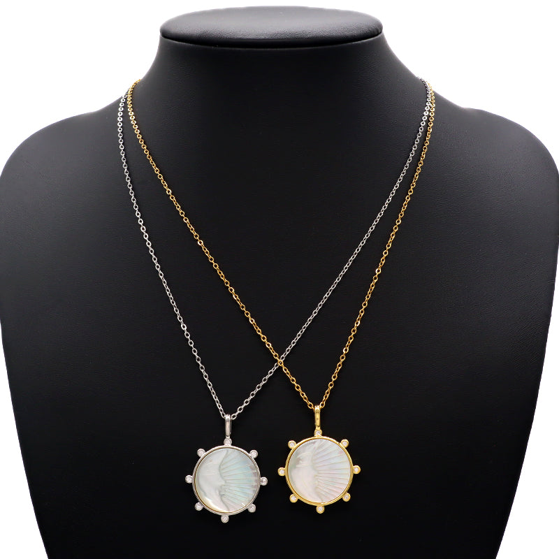 OEM Wholesale Newest Design Customizable Moon Pendant Jewelry Gift Shell Pendant Gold Plated Stainless Steel Chain Necklace For Women
