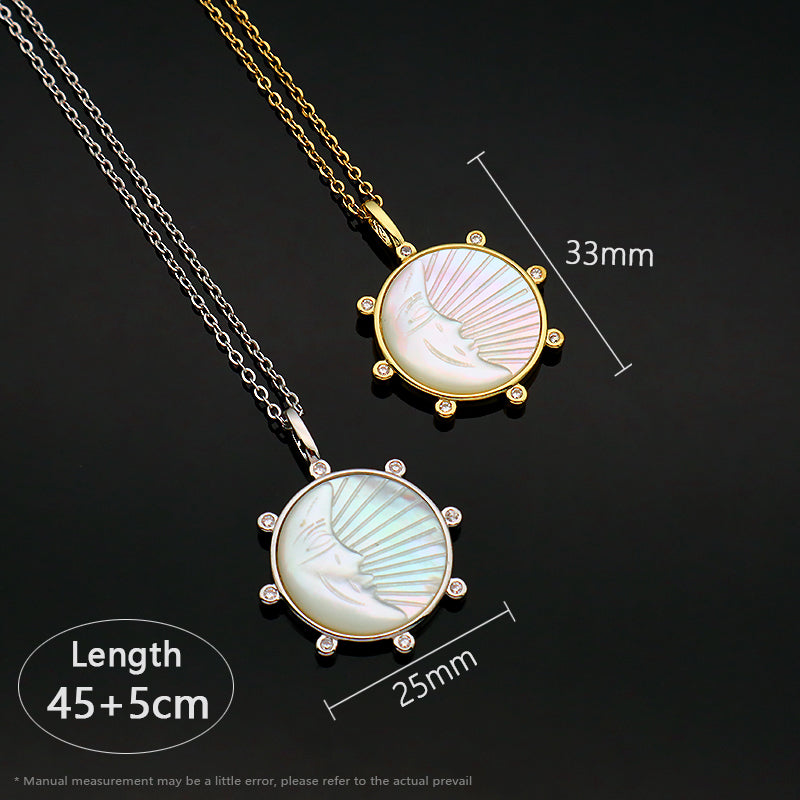 OEM Wholesale Newest Design Customizable Moon Pendant Jewelry Gift Shell Pendant Gold Plated Stainless Steel Chain Necklace For Women