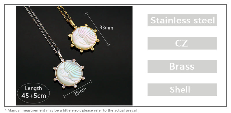 OEM Wholesale Newest Design Customizable Moon Pendant Jewelry Gift Shell Pendant Gold Plated Stainless Steel Chain Necklace For Women