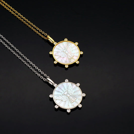 Factory Wholesale Newest Design Customizable Fashion Jewelry Bee Shell Pendant Gold Plated Stainless Steel Chain Necklace For Women