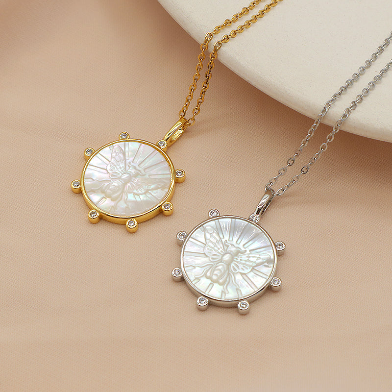 Factory Wholesale Newest Design Customizable Fashion Jewelry Bee Shell Pendant Gold Plated Stainless Steel Chain Necklace For Women