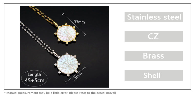 Factory Wholesale Newest Design Customizable Fashion Jewelry Bee Shell Pendant Gold Plated Stainless Steel Chain Necklace For Women