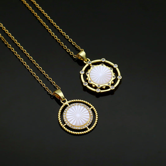 Good Quality Wholesale Newest Customizable Patterned Edges Pendant Jewelry Gift Shell Pendant Gold Plated Stainless Steel Chain Necklace For Women