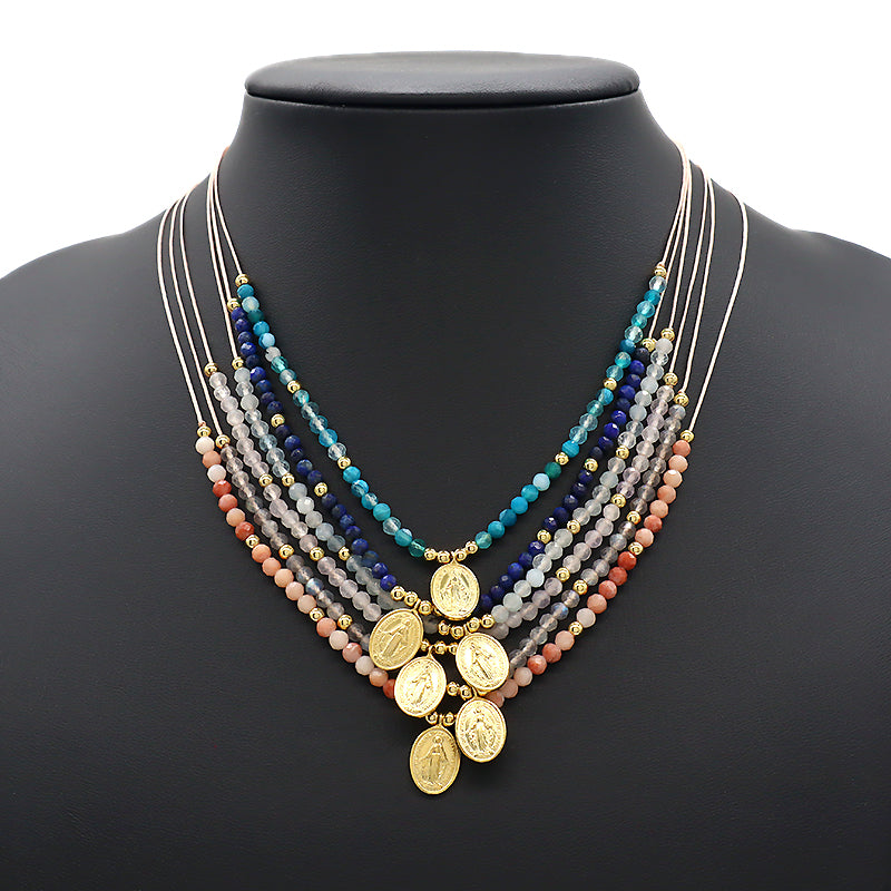 Handmade Natural Stone Beads Gold Plated 925 Sterling Silver Charms Necklace Bracelet Jewelry Set