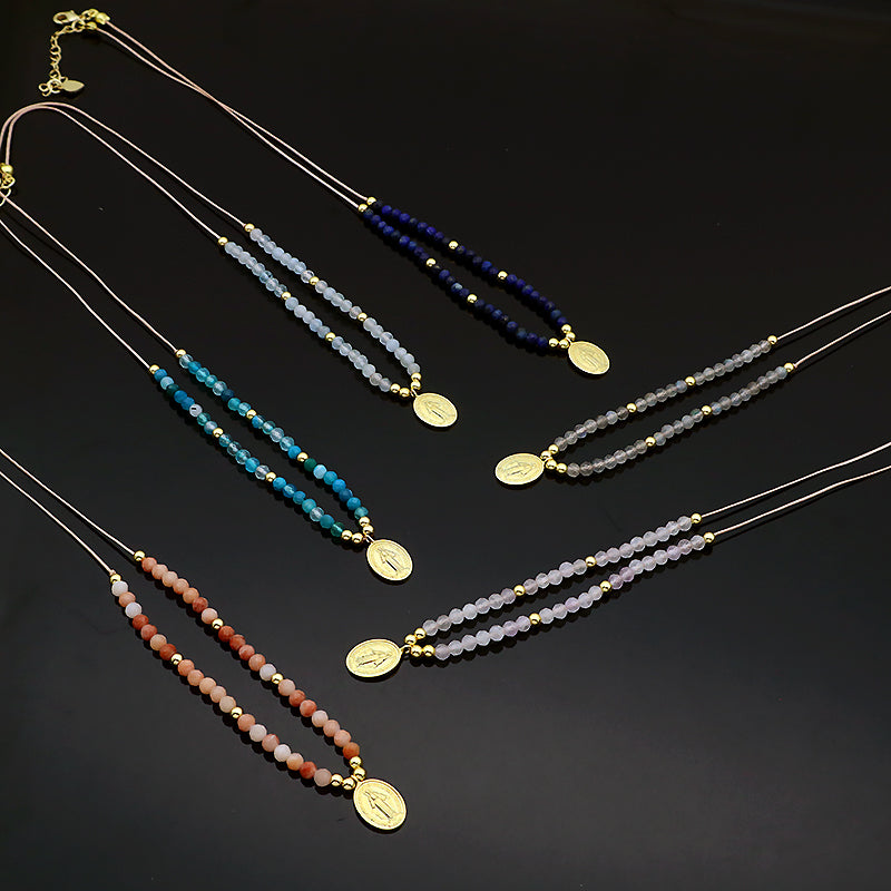 Newest Design Necklace Jewelry Women Gold Plated Natural Stone Beads Necklace With 925 Sterling Silver Charms Necklace