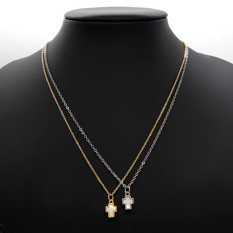 Wholesale Manufacture Trendy Gold Plated Stainless Steel Chain Shell Cross Pendant Necklace