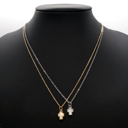 Wholesale Manufacture Trendy Gold Plated Stainless Steel Chain Shell Cross Pendant Necklace