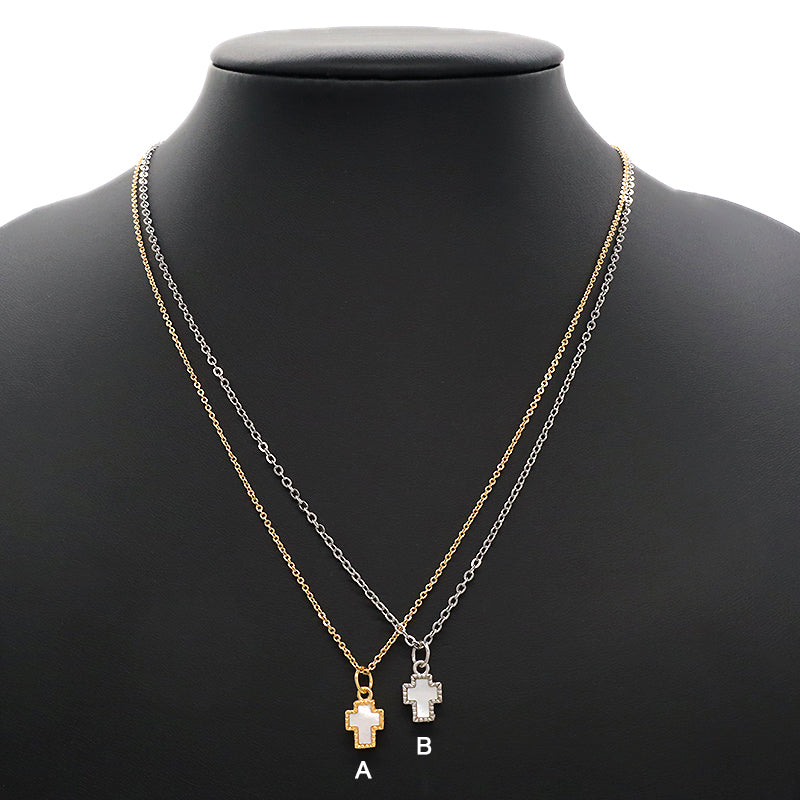 Wholesale Manufacture Trendy Gold Plated Stainless Steel Chain Shell Cross Pendant Necklace