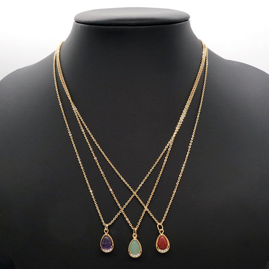 Hot Selling Newest Healing Stone Charm Necklace Gold Plated Stainless Steel Chain CZ Natural Stone Pendant Necklace