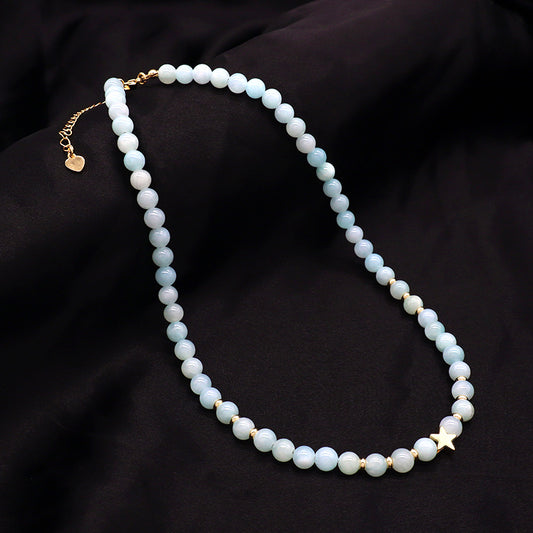 OEM Wholesale Custom Trendy Fashion Handmade Custom Jewelry 6mm Natural Stone Gold Plated Brass Charm Necklace