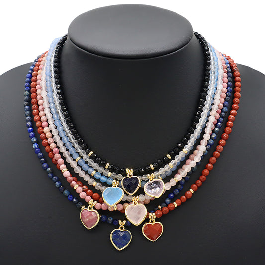 Wholesale Custom Trendy Fashion Handmade Gold Plated Heart Natural Stone Pendant Jewelry 4mm Natural Stone Necklace