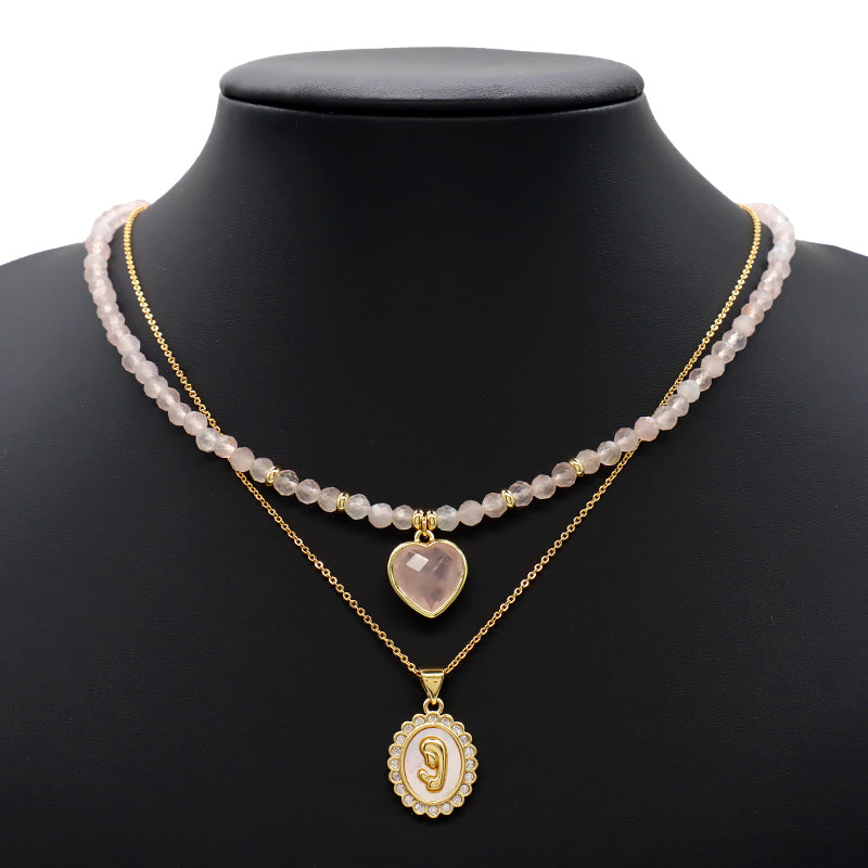 Wholesale Custom Trendy Fashion Handmade Gold Plated Heart Natural Stone Pendant Jewelry 4mm Natural Stone Necklace