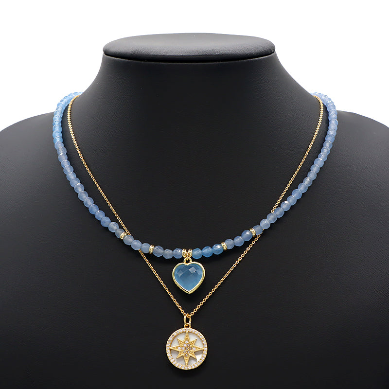 Wholesale Custom Trendy Fashion Handmade Gold Plated Heart Natural Stone Pendant Jewelry 4mm Natural Stone Necklace