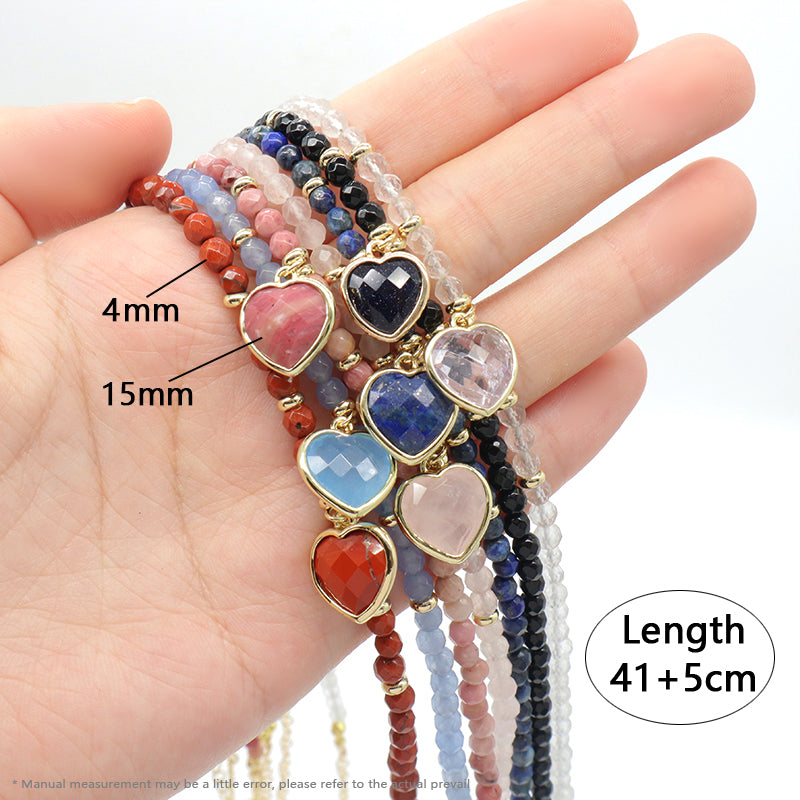 Wholesale Custom Trendy Fashion Handmade Gold Plated Heart Natural Stone Pendant Jewelry 4mm Natural Stone Necklace