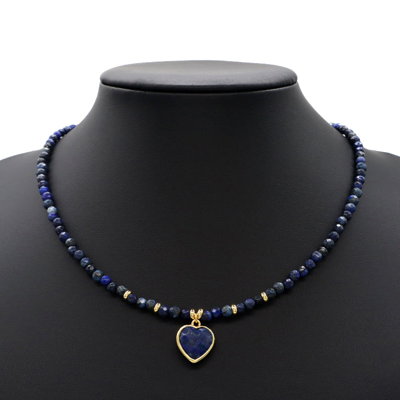 Wholesale Custom Trendy Fashion Handmade Gold Plated Heart Natural Stone Pendant Jewelry 4mm Natural Stone Necklace