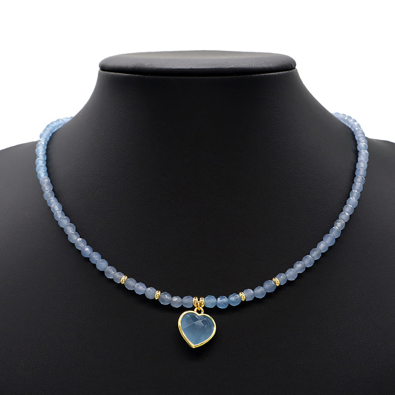 Wholesale Custom Trendy Fashion Handmade Gold Plated Heart Natural Stone Pendant Jewelry 4mm Natural Stone Necklace