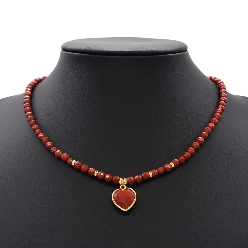 Wholesale Custom Trendy Fashion Handmade Gold Plated Heart Natural Stone Pendant Jewelry 4mm Natural Stone Necklace