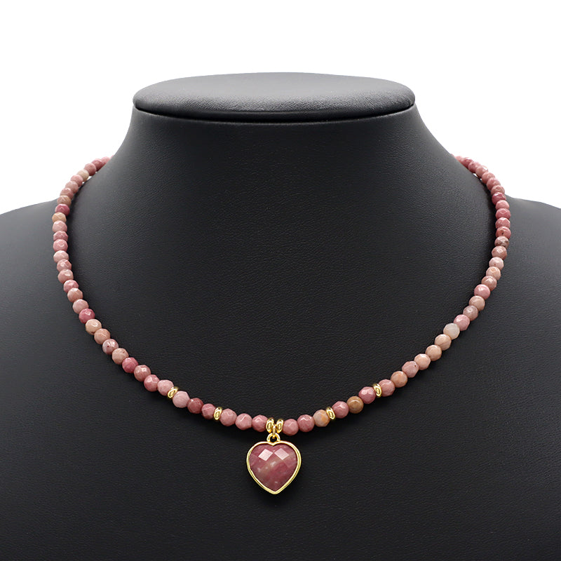 Wholesale Custom Trendy Fashion Handmade Gold Plated Heart Natural Stone Pendant Jewelry 4mm Natural Stone Necklace