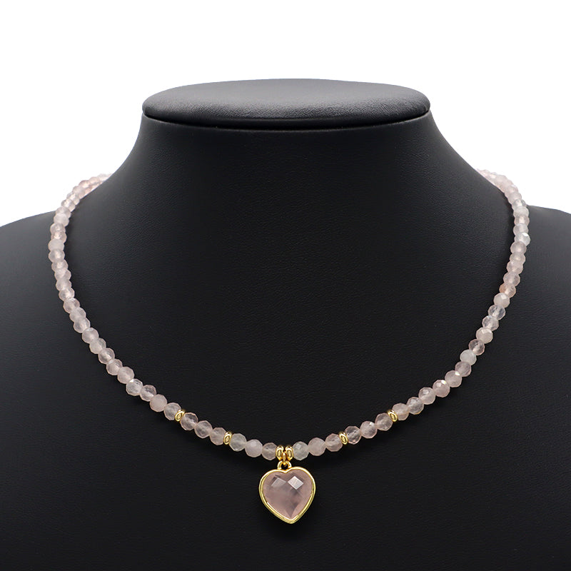 Wholesale Custom Trendy Fashion Handmade Gold Plated Heart Natural Stone Pendant Jewelry 4mm Natural Stone Necklace