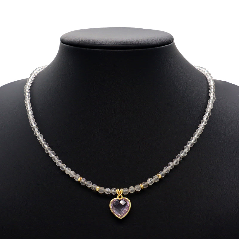 Wholesale Custom Trendy Fashion Handmade Gold Plated Heart Natural Stone Pendant Jewelry 4mm Natural Stone Necklace