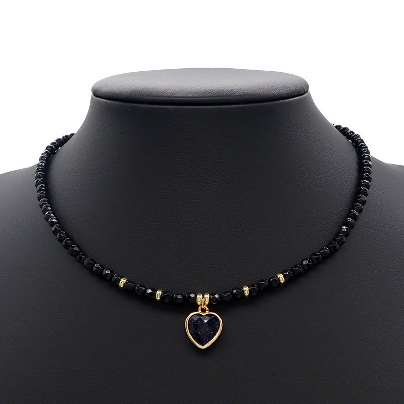 Wholesale Custom Trendy Fashion Handmade Gold Plated Heart Natural Stone Pendant Jewelry 4mm Natural Stone Necklace