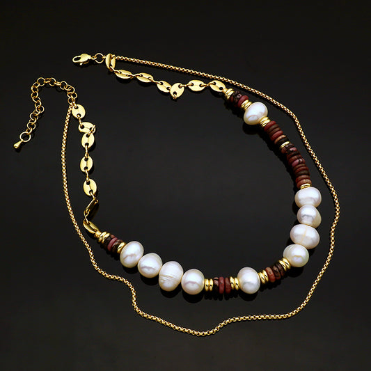 Customized Simple Design Adjustable Gold Plated Jewelry Handmade Freshwater Pearl Brass Chain Choker Pendant Necklace