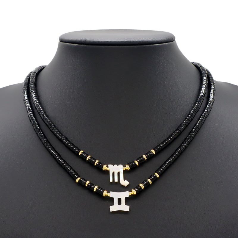 Customized Wholesale Factory Newest Design Fashion Gold Plated Shell Constellation Symbol Charm Jewelry Black Agate Necklace