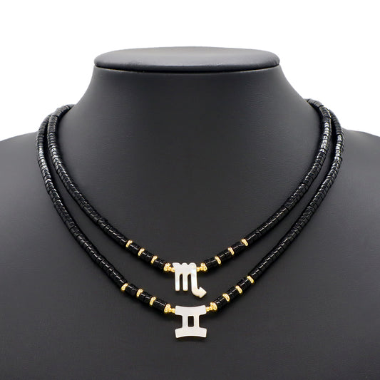 Customized Wholesale Factory Newest Design Fashion Gold Plated Shell Constellation Symbol Charm Jewelry Black Agate Necklace