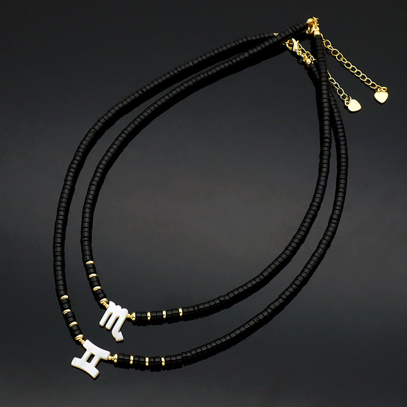 Customized Wholesale Factory Newest Design Fashion Gold Plated Shell Constellation Symbol Charm Jewelry Black Agate Necklace