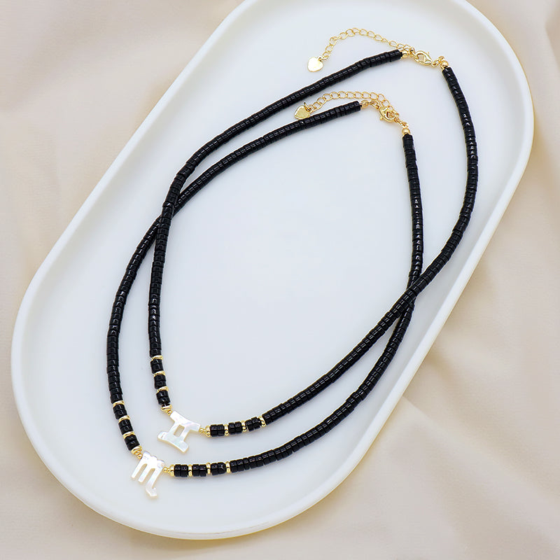 Customized Wholesale Factory Newest Design Fashion Gold Plated Shell Constellation Symbol Charm Jewelry Black Agate Necklace