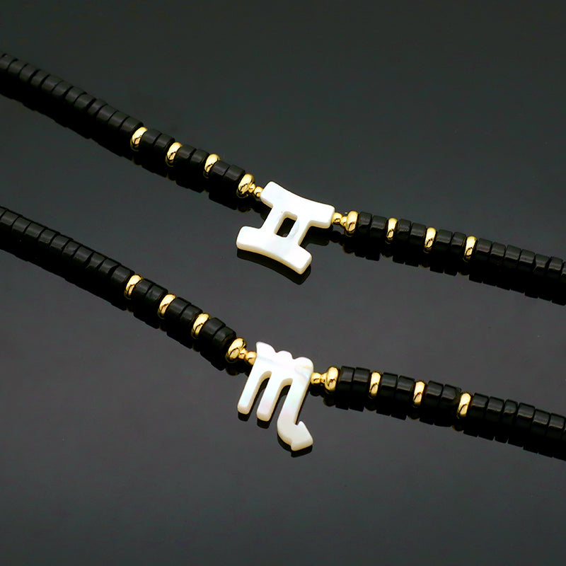 Customized Wholesale Factory Newest Design Fashion Gold Plated Shell Constellation Symbol Charm Jewelry Black Agate Necklace