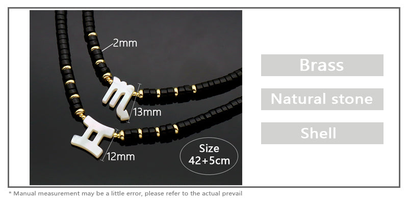 Customized Wholesale Factory Newest Design Fashion Gold Plated Shell Constellation Symbol Charm Jewelry Black Agate Necklace