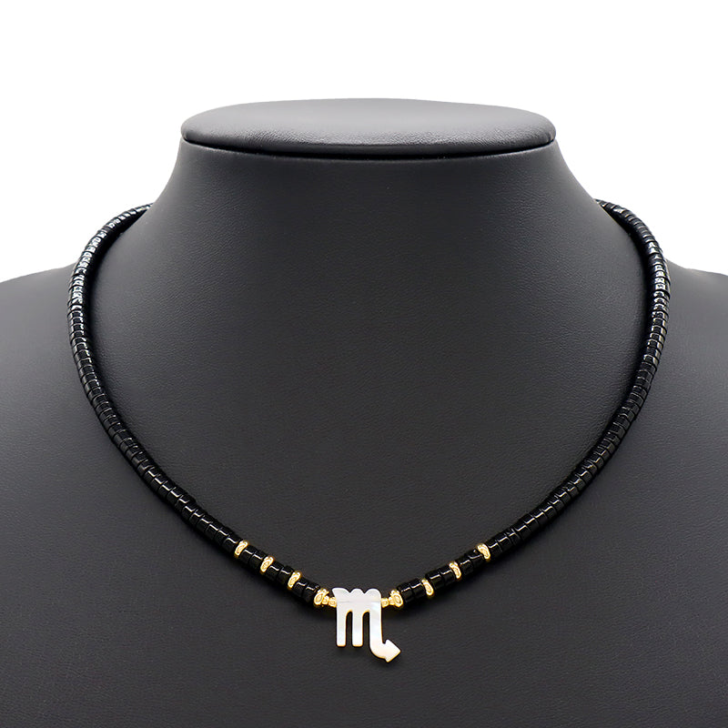 Customized Wholesale Factory Newest Design Fashion Gold Plated Shell Constellation Symbol Charm Jewelry Black Agate Necklace