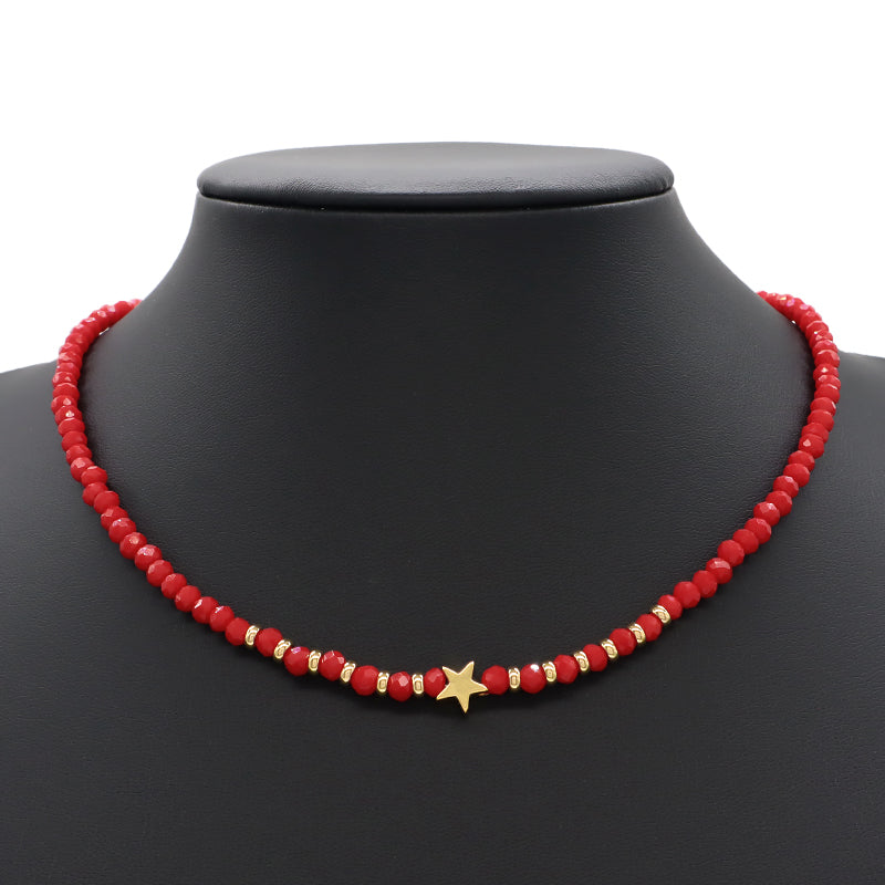 Wholesale Handmade Customized Gold Plated Stars Charm Blue Grey Red Glass Crystal Beads Necklace For Women