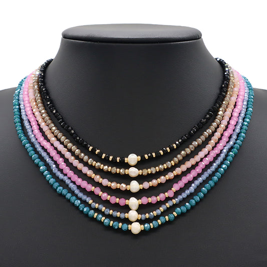 Newest Wholesale Custom Manufacture Factory Handmade Fresh Water Pearl Glass Crystal Beads Necklace For Women