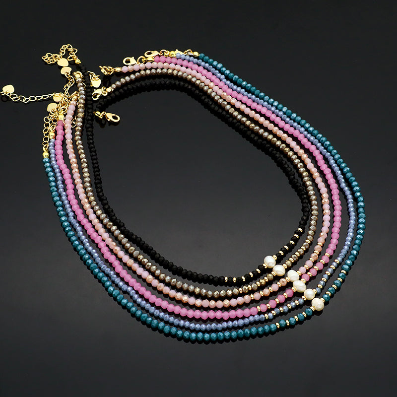 Newest Wholesale Custom Manufacture Factory Handmade Fresh Water Pearl Glass Crystal Beads Necklace For Women
